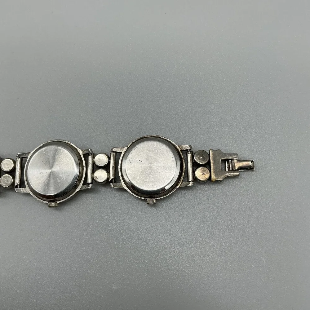 Vintage Jalga Womens Watch 25mm Bronze Dial Silver Tone Penny Coin Band 8.5